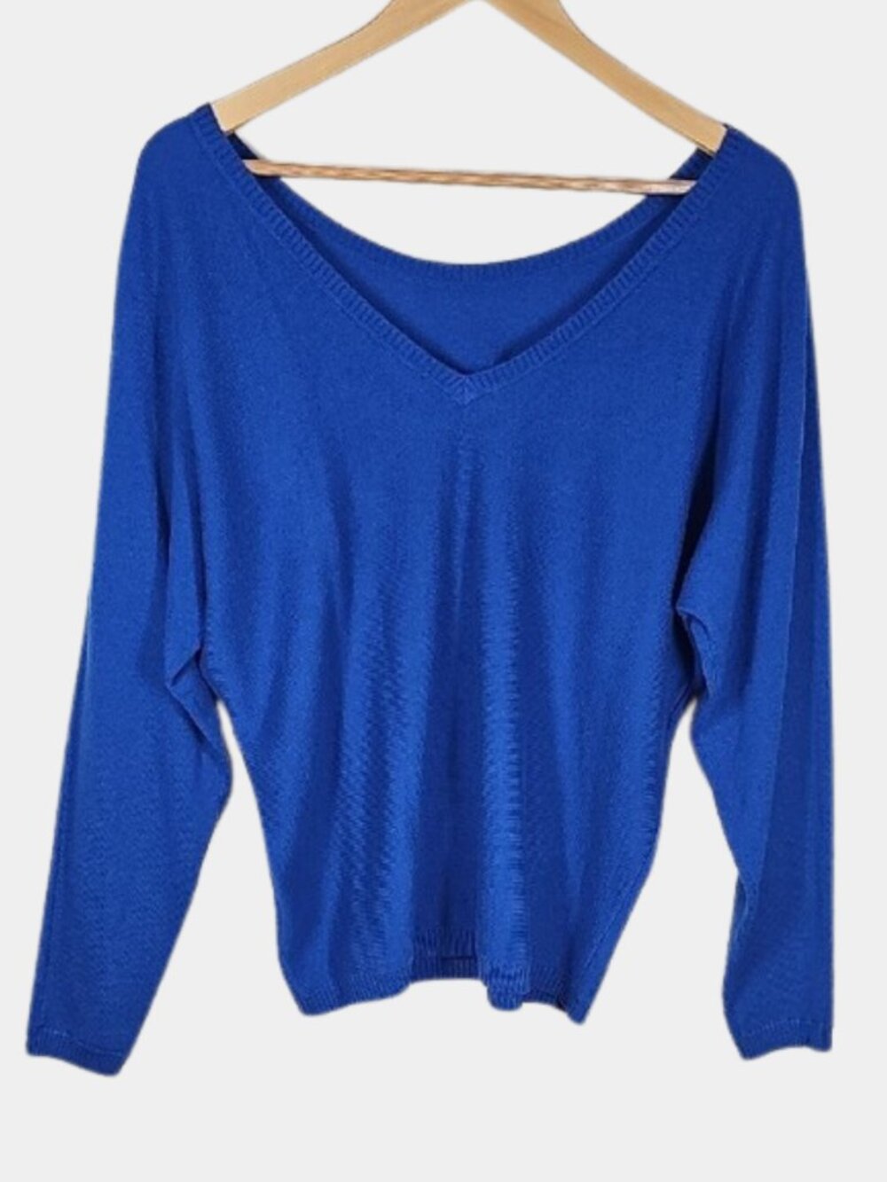 Vince 100% Cashmere V-Neck Sweater S Cobalt Blue Dolman Quiet Luxury Minimalist
